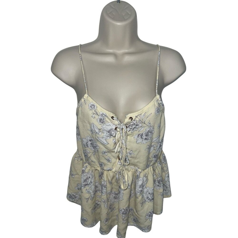 LA HEARTS Women's Size Medium Yellow Floral Tasseled Tank Top